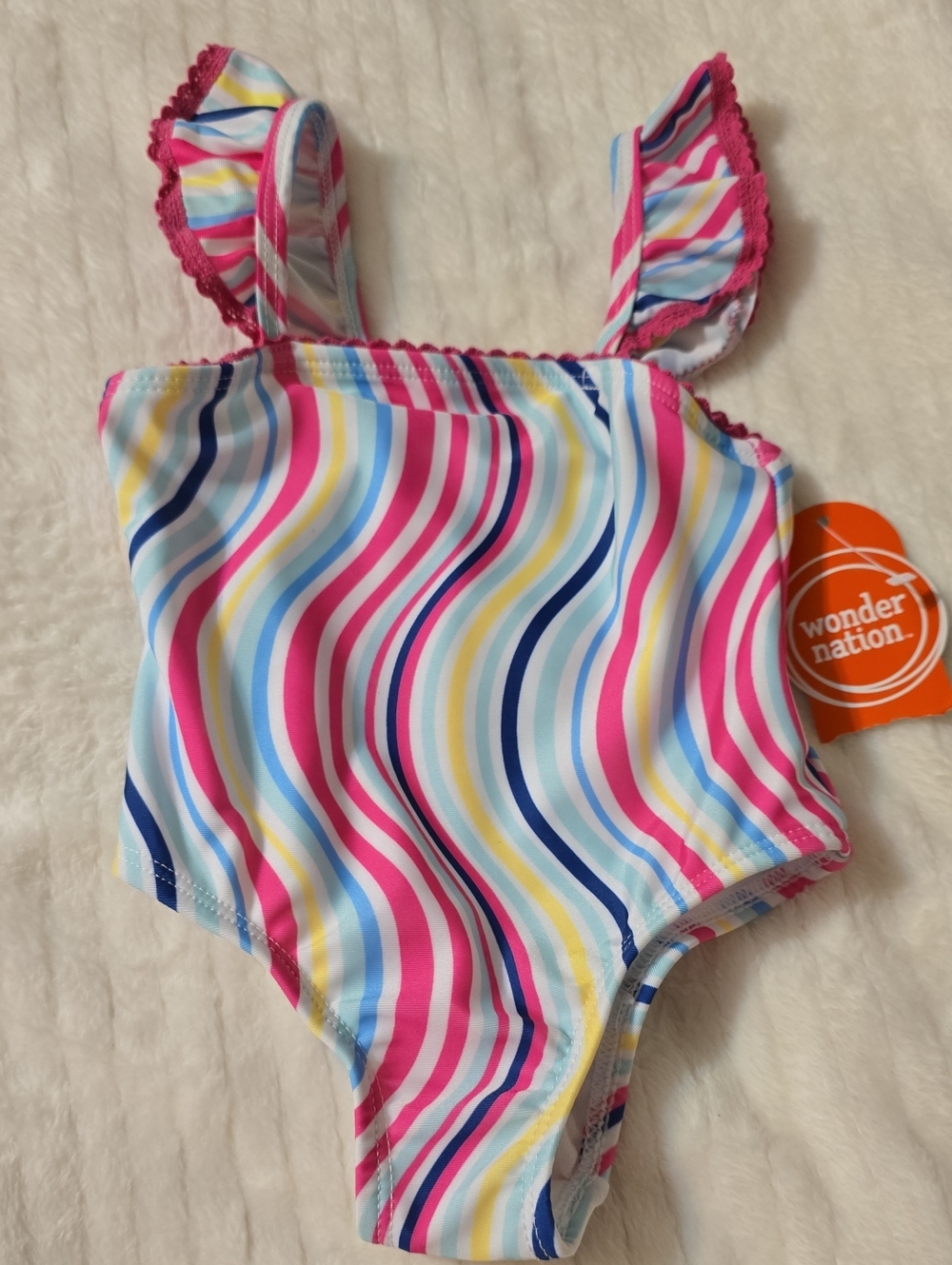 wonder nation Pink Blue Yellow Striped Girls' Swimsuit